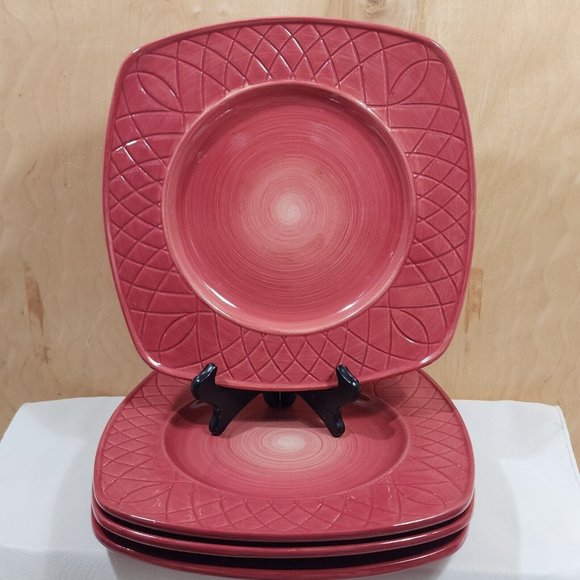 4 Pfaltzgraff Paradise Flame Square Dinner Plates 11.5" embossed stoneware - Picture 2 of 8